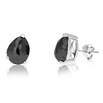Vir Jewels 6 Cttw Pear Shape Black Diamond Stud Earrings .925 Sterling Silver Prong Set