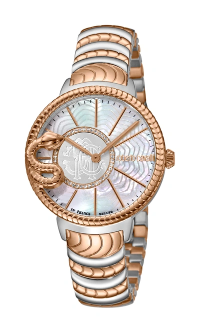 Roberto Cavalli By Franck Muller Roberto Cavalli Ladies White Mop  Dial Stainless Steel Watch In Gold