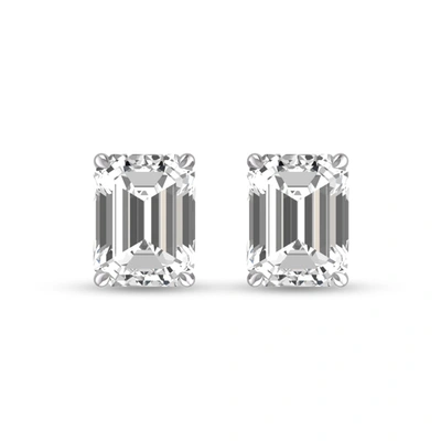 Lab Grown Diamonds Lab Grown 1 Ctw Emerald Cut Solitaire Diamond Earrings In 14k White Gold In Silver