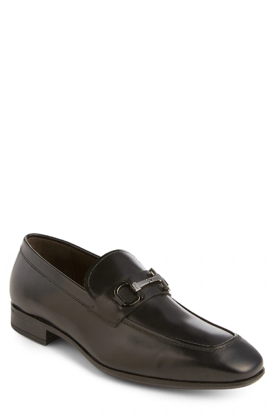 Ferragamo Men's Dinamo Double Gancini Bit Almond Toe Leather Loafers In Nero Black