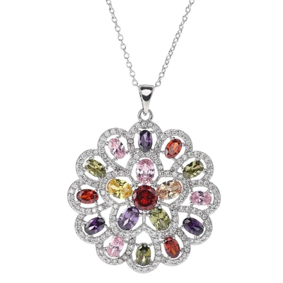 Ballstudz Silver Tone Multicolored Cubic Zirconia Pendant Necklace In Purple