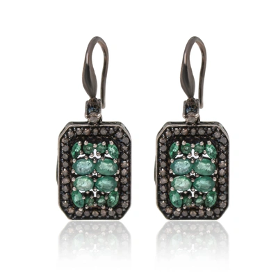 Bavna Sterling Silver, Emerald 2.94ct. Tw. And Diamond 0.84ct. Tw. Drop Earrings In Green