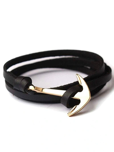 Stephen Oliver 18k Gold Black Leather Anchor Wrap Bracelet