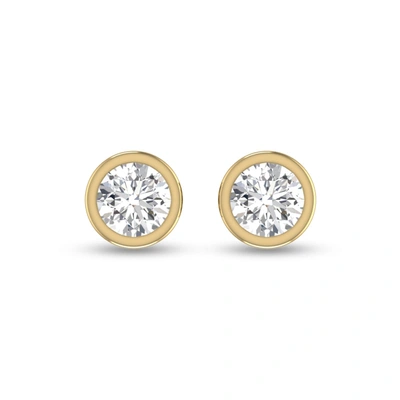 Lab Grown Diamonds Lab Grown 1 Ctw Round Bezel Set Solitaire Diamond Earrings In 14k Yellow Gold In Silver