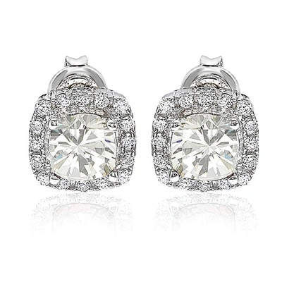 Suzy Levian White Cubic Zirconia Sterling Silver Princess Diana Stud Earrings