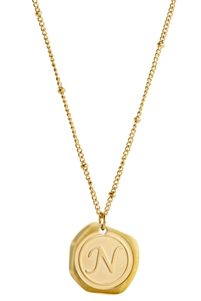 Savvy Cie Jewels 22k Gold Plated Coin Initial Necklace In Yellow