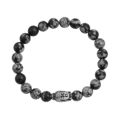 Stephen Oliver Snowflake Jasper & Carved Buddha Silver Bracelet In Black