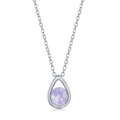 Simona Sterling Silver Pearshaped Necklace W/round 'october Birthstone' Gem - Pink Amethyst