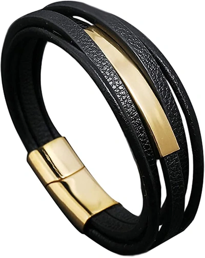 Stephen Oliver 18k Gold Black Leather Id Bracelet