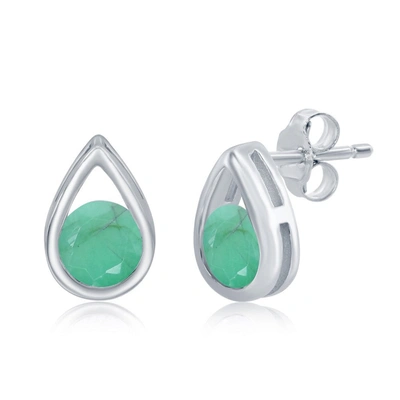 Simona Sterling Silver Pearshaped Earrings W/round 'may Birthstone' Gemstone Studs - Emerald In Green