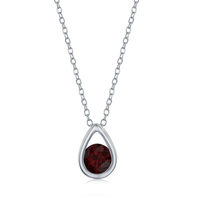 Simona Sterling Silver Pearshaped Necklace W/round 'january Birthstone' Gem - Garnet