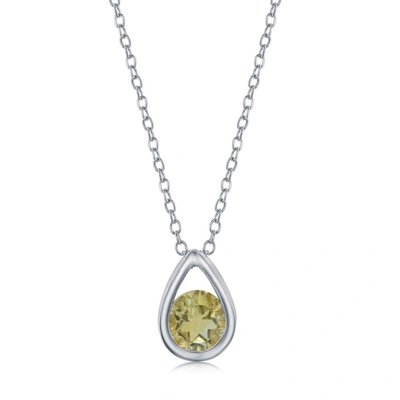 Simona Sterling Silver Pearshaped Necklace W/round 'november Birthstone' Gem - Citrine