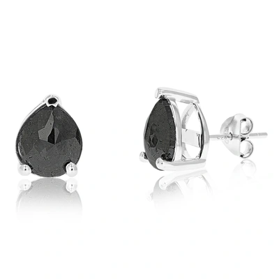Vir Jewels 4 Cttw Pear Shape Black Diamond Stud Earrings .925 Sterling Silver Prong Set