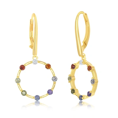 Simona Sterling Silver Rainbow Cz Open Circle Dangle Earrings - Gold Plated