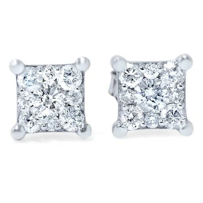 Pompeii3 1/2ct Princess Cut Diamond Cluster Studs 14k White Gold In Silver