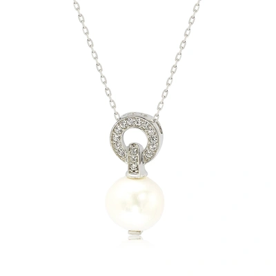 Suzy Levian Sterling Silver Pearl & Sapphire Classic Circle Pendant In White