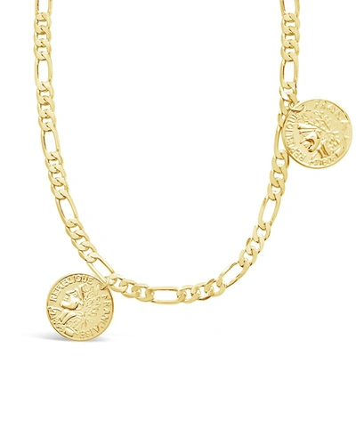 Sterling Forever Figaro Charm Necklace In Gold
