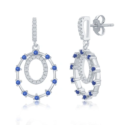 Simona Sterling Silver Double Circle, Blue Cz Earrings