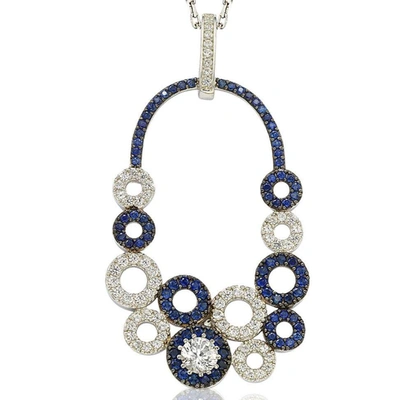 Suzy Levian Multi-circle Sapphire And Diamond Accent Pendant In Sterling Silver In Blue