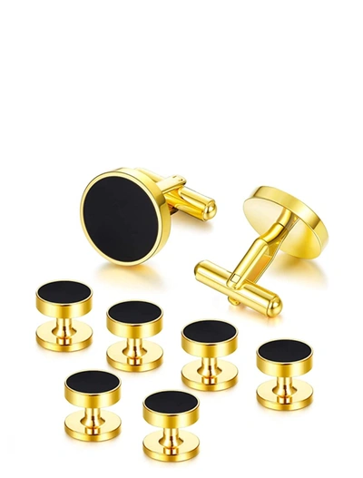 Stephen Oliver 18k Gold Black Tie Cufflink Set