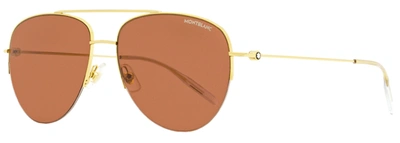 Mont Blanc Montblanc Men's Aviator Sunglasses Mb0074s 005 Gold/clear 59mm In Brown