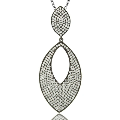 Suzy Levian Cubic Zirconia Sterling Silver Oval Pave Pendant In Black