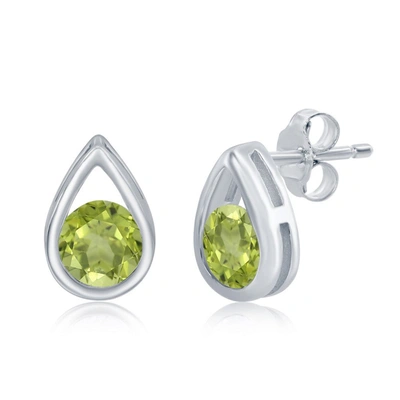 Simona Sterling Silver Pearshaped Earrings W/round 'august Birthstone' Gemstone Studs - Peridot