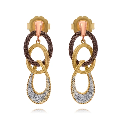 Alor Stainless Steel And 18k Pink Gold, Diamond Cable Drop Earrings 03-55-3133-10