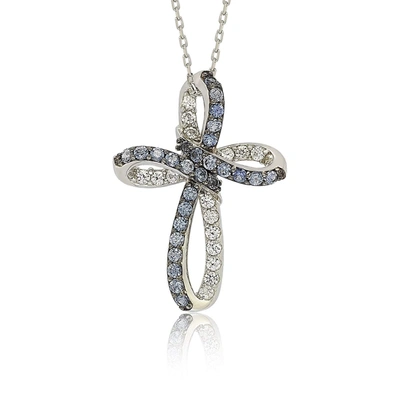 Suzy Levian Sterling Silver Blue & White Sapphire & Diamond Accent Cross Pendant
