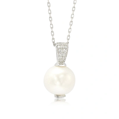 Suzy Levian Sterling Silver Pearl & Sapphire Classic Solitaire Pendant In White