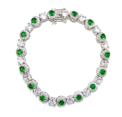 Savvy Cie Jewels Ss White Cz & Emerald Cir. Brac. In Silver