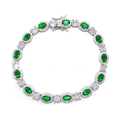 Savvy Cie Jewels Ss White Cz Bracelet In Green