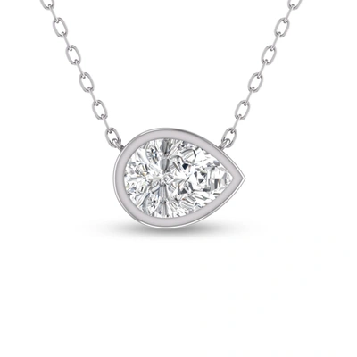 Lab Grown Diamonds Lab Grown 3/4 Ctw Pear Shaped Bezel Set Diamond Solitaire Pendant In 14k White Gold In Silver