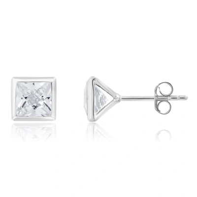 Nicole Miller Sterling Silver Princess Cut 6mm Gemstone Square Stud Earrings With Push Backs