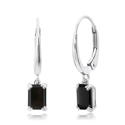 Nicole Miller 10k White Or Yellow Gold Emerald Cut 6x4mm Gemstone Dangle Lever Back Earrings With Push Backs In Black