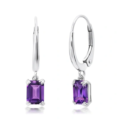 Nicole Miller 10k White Or Yellow Gold Emerald Cut 6x4mm Gemstone Dangle Lever Back Earrings With Push Backs In Purple
