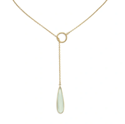 Liv Oliver 18k Gold Chalecedony Pear Drop Lariat Necklace In Green