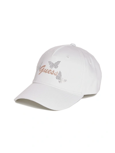 Guess Factory Rhinestone Butterfly Logo Baseball Hat In White