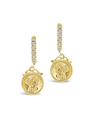 Sterling Forever Sterling Silver Crown Jewel Micro Hoops In Gold