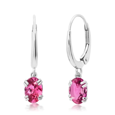 Nicole Miller 10k White Or Yellow Gold Oval Cut 6x4mm Gemstone Dangle Lever Back Earrings For Women With Push Back In Pink