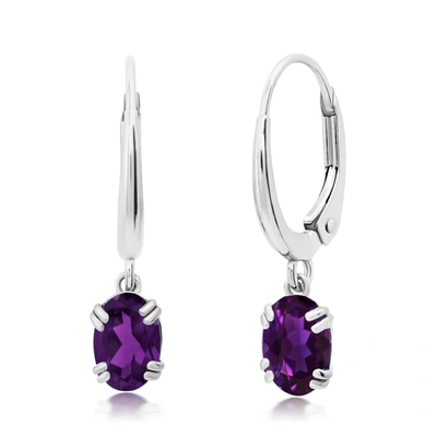 Nicole Miller 10k White Or Yellow Gold Oval Cut 6x4mm Gemstone Dangle Lever Back Earrings For Women With Push Back In Purple