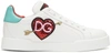 Dolce & Gabbana Glitter Heart Logo Leather Sneakers In White