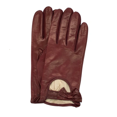 Portolano Leather Driving Gloves With Bow In Brown