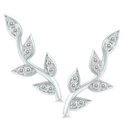 Monary 1/5 Ctw Genuine Diamond Vine And Leaf Earrings In 14k White Gold In Silver