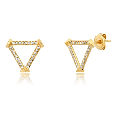 Paige Novick 14k Yellow Gold Open Triangle Diamond Earring Studs With Triangle End Caps In White