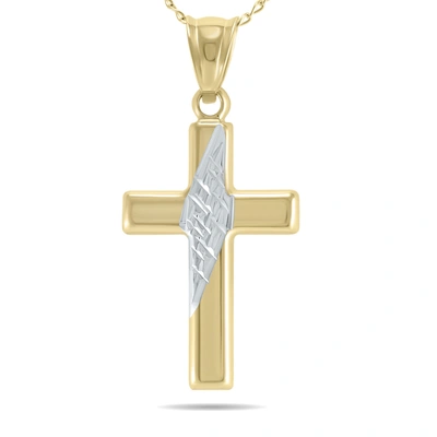 Monary Contemporary 10k Yellow Gold Cross Pendant With Rhodium Accent And 18 Inch Chain In White