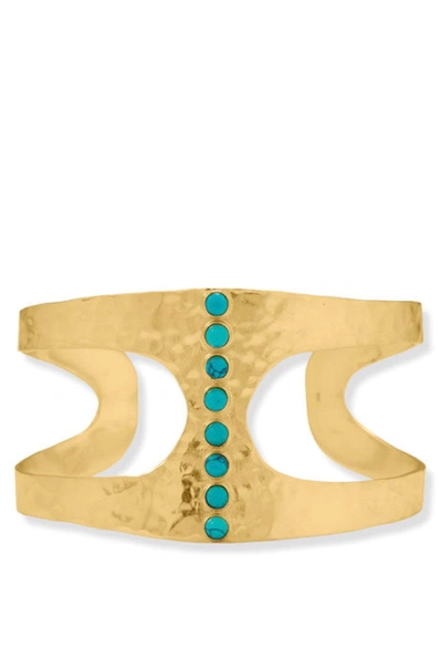 Liv Oliver 18k Gold Turquoise Cuff Bracelet In Blue