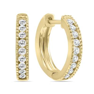 Monary 1/4 Carat Tw Small Diamond Channel Set Huggie Hoop Earrings In 10k Yellow Gold In Silver