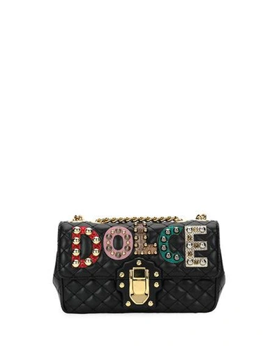 Dolce & Gabbana Lucia Dolce Embellished Shoulder Bag In Black