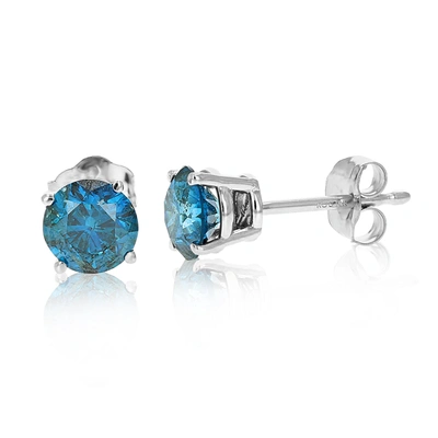 Vir Jewels 1 Cttw Blue Diamond Stud Earrings 14k White Gold Round Shape With Push Backs Prong Set